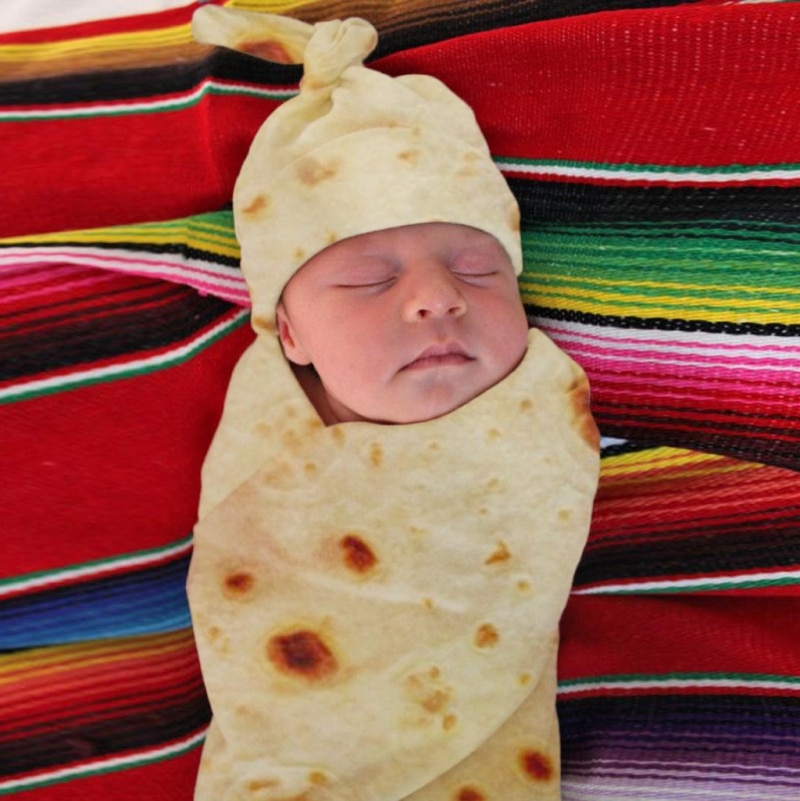 1 Set Burrito Blanket Baby Flour Tortilla Swaddle 100% Cotton Flannel Blanket Sleeping Swaddle Wrap Hat For Baby Sleep